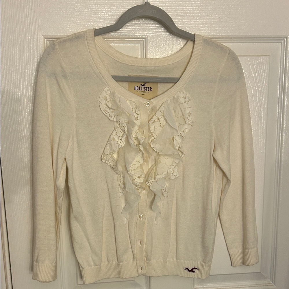 Hollister Women's Ivory Cardigan with Lace Detail